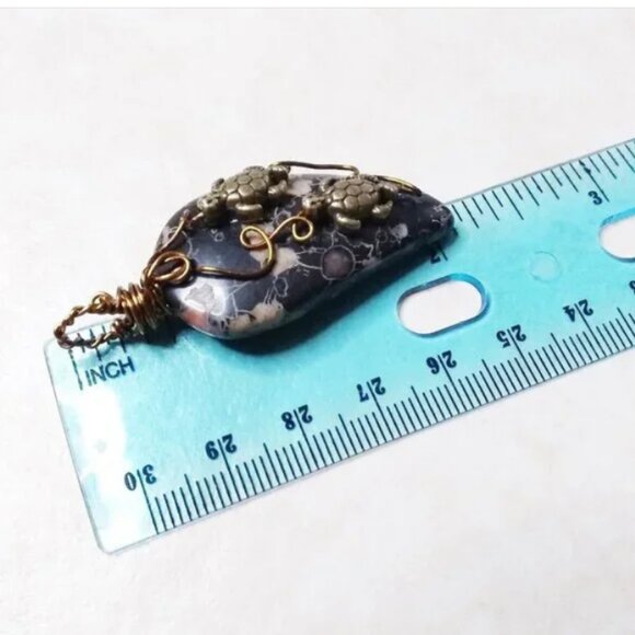 Handmade Turtle Pendant | Unique Plum Jasper Stone | Coastal Grandma |Sea Turtle - Picture 11 of 13